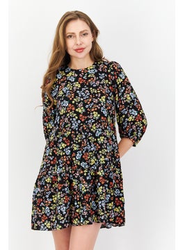 Buy Women Floral Print Mini Dress, Black in UAE