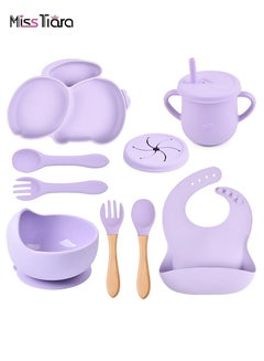 Buy 9 Pcs Baby Feeding Set Silicone Baby Plate and Bowl Set with Suction Cup BPA-Free Baby Tableware Set Baby Led Weaning Supplies with Bib Bowl Spoon Fork Drink Cup Washable Microwave Safe for Toddler in UAE