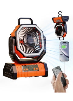 Buy 10000mah Camping Fan With Led Lights, 270°Pivot, 4-Speed Ultra Long Range, Rechargeable Operation, Remote Control and Hook Camping Fan, Used for Camping, Fishing, and Outdoor Travel in UAE