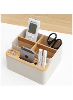 Buy Desktop Storage Box, Bamboo Desk Organizer, Pen Holder, Wooden Office Organiser with Removable Compartments for Office Supplies, Vanity Table, Home in Saudi Arabia