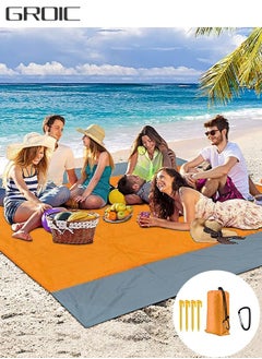 Buy Beach Blanket Waterproof Sandproof 2.1M*2M- Large Beach Mat Sandproof Fits for 4-6 Adults, Waterproof Beach Mat with Zipper Pocket, Outdoor Beach Mat for Travel, Camping, Hiking in Saudi Arabia