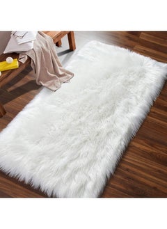 Buy Faux Sheepskin Fur Rug for Kids Room Bedroom Bedside Living Room Office Home Decor (Size: 90*60 - White) in Egypt