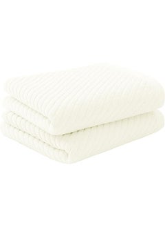 Buy 2-Piece Towel Set, White Ribbed Hand Towels for Bathroom 74x34cm 100% Cotton Soft Absorbent Soft Feeling Fast Drying Towels Hotel Towel Face Towel in Saudi Arabia