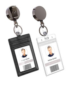 Buy Heavy Duty Metal Retractable Badge Holder Reel with Belt Clip Key Ring, Waterproof Vertical Clear ID Card Holder and PU Leather Badge Holder in Saudi Arabia