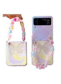 Buy Case for Samsung Galaxy Z Flip 3 Case with Hand Strap, Purple Butterfly Cute, Fashion Women Girls Clear Hard PC Scratch-Resistant Protective Case with Strap in UAE