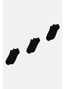 Buy Men 3 Pairs Plain Ankle Socks, Black in UAE