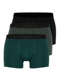 Buy 3-Piece Green-Black Striped-Plain Mix Cotton Boxers in Egypt