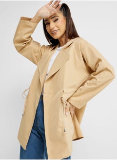 Buy Lapel Collar Longline Jacket with Hood in Saudi Arabia