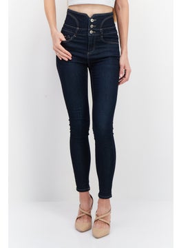 Buy Women Slim Fit Stretchable Washed Denim Jeans, Dark Blue in UAE