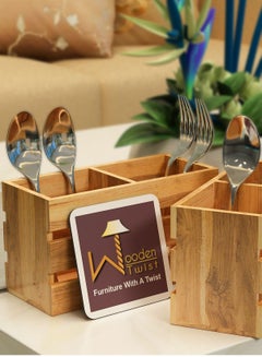 Buy Wooden Twist Cutlery Holder (Set of 2) in UAE