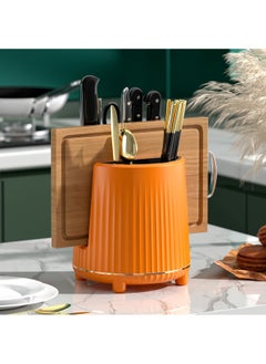 Buy Knife Holder, 360 Degree Rotatable Knife Holder with Multi Functional Kitchen Utensil Organizer for Chopsticks and Knives Storage, Orange in Saudi Arabia