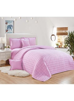 Buy Sleep Night Compressed Comforter Set Solid Color 4 Pieces, Single Size 160 X 210Cm, Reversible Bedding Set for All Seasons, Double Side Quilt Stitching, Pink in Saudi Arabia