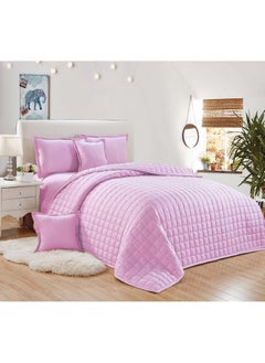 Buy Sleep Night Compressed Comforter Set Solid Color 4 Pieces, Single Size 160 X 210Cm, Reversible Bedding Set for All Seasons, Double Side Quilt Stitching, Pink in Saudi Arabia