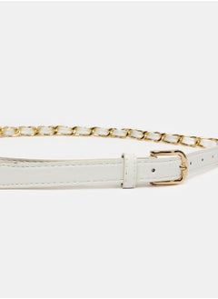 Buy Skinny White Belt with Gold Chain in Egypt