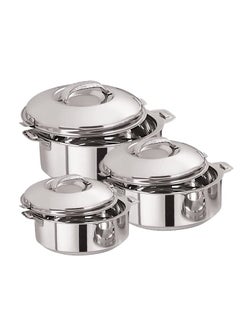 Buy Stainless Steel Casserole Lightweight Easy to Handle Hotpot with Lid Silver-Madina 3Pc Set 1.0L, 1.5L, 2.5L in UAE