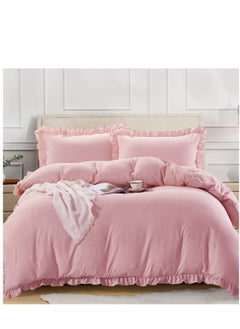 Buy 5-Piece King Size Comforter Set with Ruffled Border and Removable Filler Cotton Candy Pink in Saudi Arabia