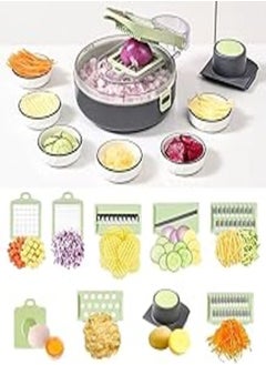 اشتري Manual Vegetable Fruit Cheese Grater Slicer 9 Heads with Colander Box Practical Easy to Use Handle في مصر