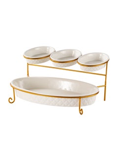 Buy Shallow Porcelain 2-Tier Oval Serving Set - Gold Stand Rack - 3x 20cm and 1x 40cm in UAE