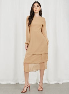 Buy Solid Long Sleeves Layer Tiered Midi Dress in Saudi Arabia