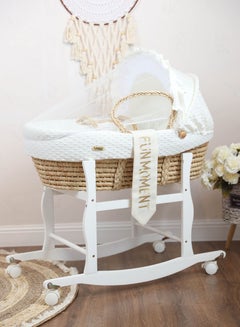 Buy Moses Basket Cot With Wheels Stand (off white) in UAE