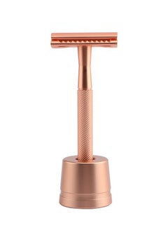 Buy Double Blade Safety Razor Set Rose Gold with 5 Blades and 1 Shaver Base in UAE