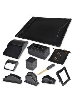 اشتري FIS 11-Piece FIS Executive Desk Set Italian PU, Black - FSDS183BK في الامارات