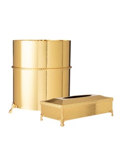 Buy Basket and box set of metal napkins in golden color in Saudi Arabia