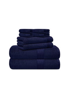 اشتري 8 pc Luxury Home Linen, 100% Premium Cotton, 550 gsm, High Quality Weaving, Durable, Soft and Absorbent,  2 Bath Towel 70x140cm, 2 Hand Towel 40x70cm, 4 Face Towel 30x30cm, N Blue, Made in Pakistan في الامارات