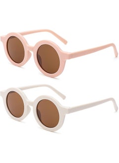 Buy Kids Sunglasses, Retro Lovely Round Sunglasses for Kids Girls Boys Sunnies UV400 Protection Sun Glasses, Flexible Frame for Girls Boys Age 2-10 Morandi Sunglasses Fashion Beach Holiday (Pink+White) in Saudi Arabia