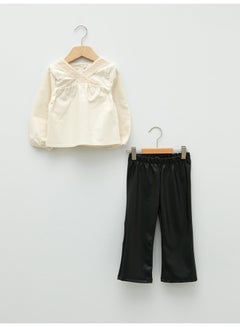 Buy V Neck Long Sleeved Baby Girl Blouse and Pants 2-Pack Set in Egypt
