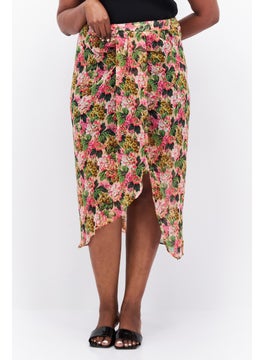 اشتري Women Plus Size Floral Print Wrap Skirt, Pink/Black Combo في الامارات