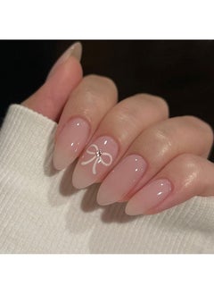 Buy Pink Bow Almond Nails Fake Nails 24Pcs in Saudi Arabia