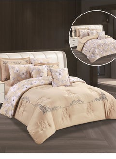 Buy Hours embroidered comforter set with solid fabric 4 pieces single size in Saudi Arabia