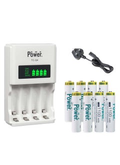 Buy 8pcs AAA 1.2V 1100mAh High Capacity Rechargeable Batteries and TC-Q4 AAA AA Four Slot Independent Intelligent Quick LCD Charger for Ni-MH/Ni-CD Rechargeable Batteries with 3pin UK Plug Cable in UAE