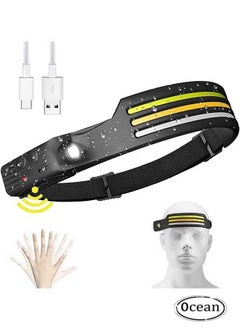 Buy Rechargeable Led Headlamp, 3 Led Cob Red White Yellow Wide Beam Headlight, with Motion Sensor Bright Lightweight Waterproof Head Lamp for Camping/Running/Hiking/Fishing in Saudi Arabia