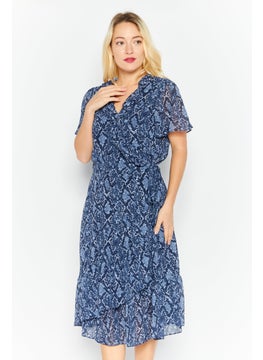 Buy Women Animal Print Midi Dress, Navy Combo in UAE