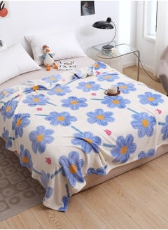 Buy Fleece Blanket 200*230cm Multi Purpose, Super Soft Throw Blue Floral Design. in UAE