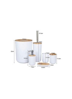 Buy Bamboo Wooden Bathroom Accessories Set, 6 Pcs Set Toilet Brush, Soap Dispenser, Waste Bin, Toothbrush Holder, Soap Dish Cup Set Can Be Used Repeatedly in Egypt