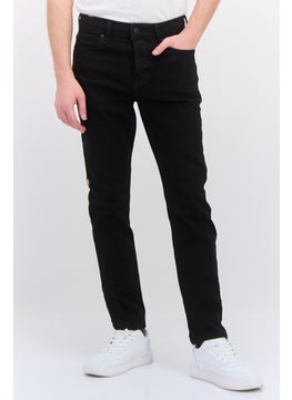 Buy Men Slim Fit Solid Stretchable Jeans, Black in UAE