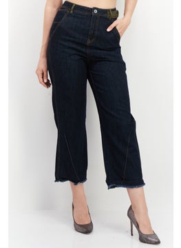 Buy Women Balloon Fit Plain Wide Jeans, Navy Blue in UAE