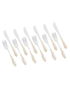 Buy 12-Piece Stainless Steel Cutlery set Silver With Gold in Saudi Arabia