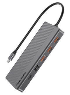 Buy Powerology 13in1 USB-C Hub 4K HDMI Type-C 100W PD Ethernet USB SD MicroSD 3.5AUX - Dark Gray in UAE