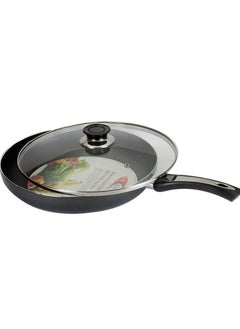 Buy Aluminium Non-stick Opera Frypan With Glass Lid Black 24CM in UAE