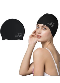 Buy Silicone Swimming Cap Waterproof For Kids & Adults - Black in Egypt