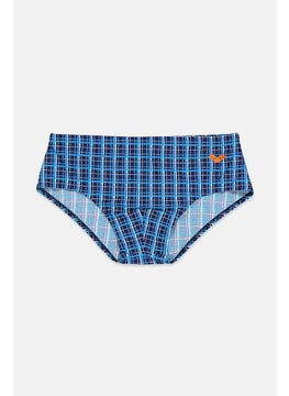 اشتري Men Checkered Draw String Swim Briefs, Blue and Navy and White Combo في السعودية