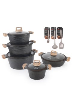 Buy Cookware Set 13 pieces - LIFE SMILE Pots and Pans set Granite Non Stick Coating 100% PFOA FREE, Induction Base Cooking Set include Casseroles & Shallow Pot & Silicone Utensils in UAE