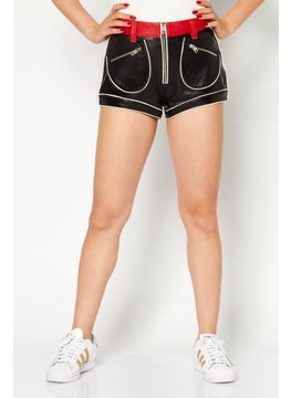 Buy Women Plain Leather Basic Shorts, Black in UAE