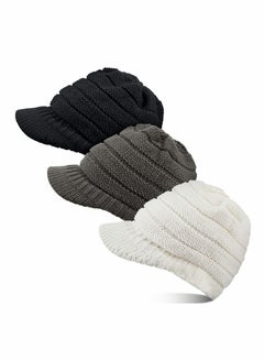 Buy Men/Women warm soft knitted ponytail brimless beanie, 3 pcs for winter outdoor snow in Saudi Arabia