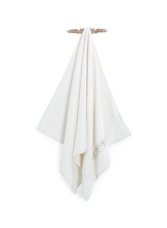 Buy Ivy Embroidered Bath Towel, Ivory & White - 500 GSM, 70x140 cm in UAE