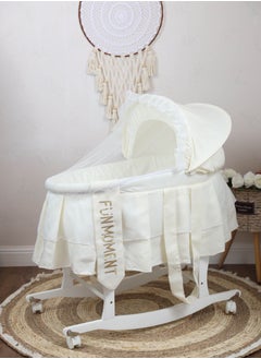 Buy Baby cradle Moses basket for babies with mosquito net with white holder with wheels in Saudi Arabia